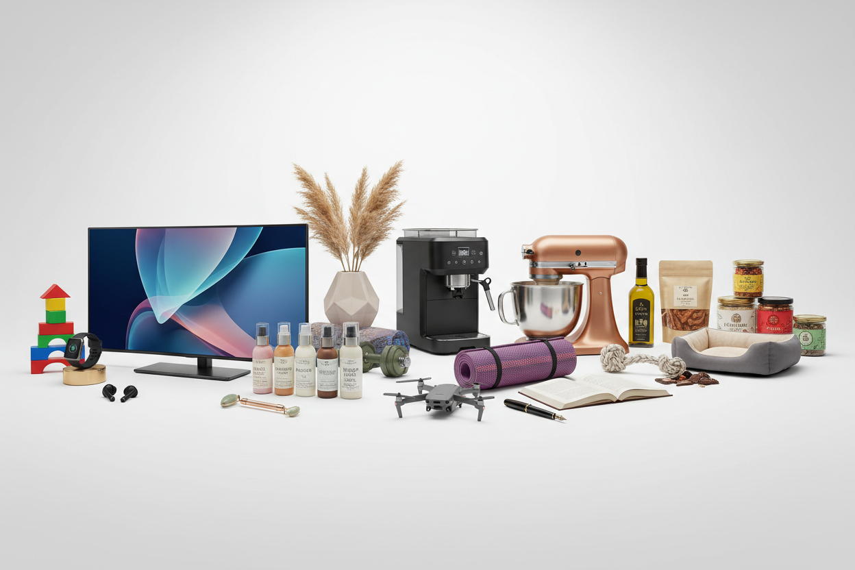 Diverse product collection showcase